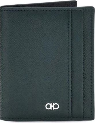 Ferragamo Accessoires, Heren, Groen, ONE Size, Leer, Leren Kaarthouder met Gancini Ornament