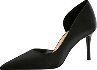 Generic Women Pointed Toe High Heel Stiletto Pumps 7CM Satin Cut-Out Wedding Evening Party Court Shoes (Black,11.5)