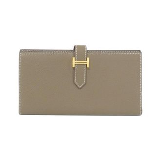 Herm&egrave;s Bearn Etoupe Gray Soufre Epsom Leather Long Wallet (Bi-Fold) (Pre-Owned)