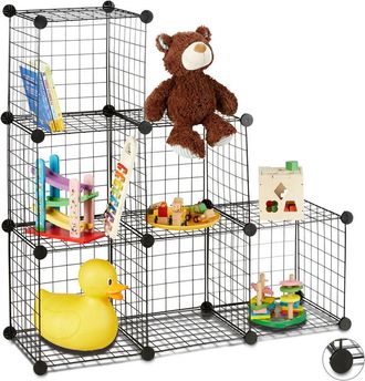 Relaxdays Relaxdays Modular Grid Shelf, 6 Compartments, DIY Shelving System, Metal, Open Cube Rack, 30 x 30 cm, Black