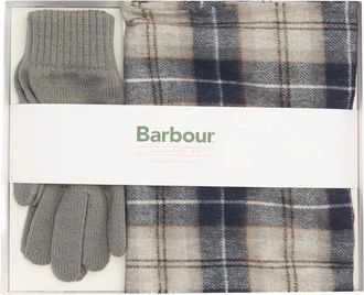 Barbour Set sciarpa e guanti a quadri - Grigio