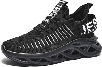 Generic Eestfy Lightweight Mesh Running Sneakers Breathable Knit Design with Wave Sole Casual Sports Trainers for Men & Women,Black,6.5 UK