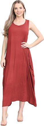 Janisramone Womens Parachute Italian Lagenlook Midi Dress, Sleeveless Round Neck Stretchy Tulip Dress, Plain Long Summer Dresses for Women UK, Casual & Holiday La