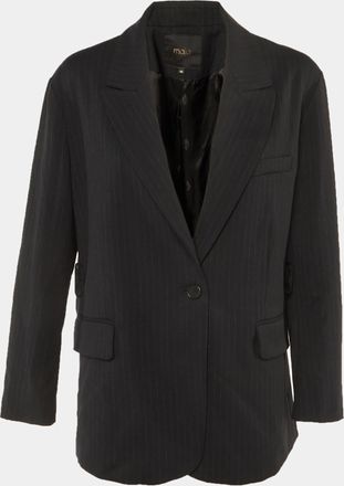 Maje Black Striped Crepe Single Breasted Blazer