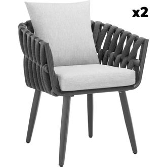 TecTake Set 2 sillas tapizadas, dise&ntilde;o de cuerda en aluminio gris antracita