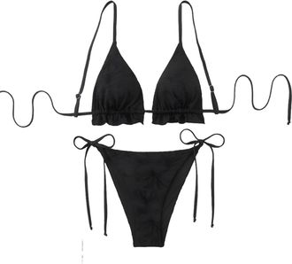 Generic Womens Bikini Set Sexy Triangle String Bikini Thong Set Adjustable Ties Push up Swimming Costumes Padded Bathing Suits Beach Holiday Swimwear Black