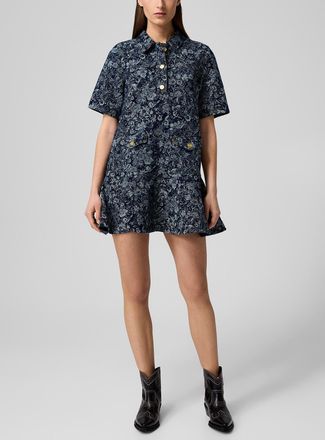 Ganni Womens Floral denim ruffles minidress