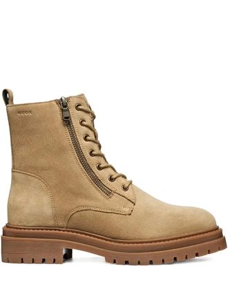 Geox zip-up lace-up ankle boots - women - Calf Suede/Calf Leather/Rubber - 40 - Neutrals