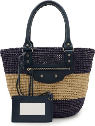 Balenciaga Raffia Blue Purple Raffia Leather Handbag Tote Bag (Pre-Owned)