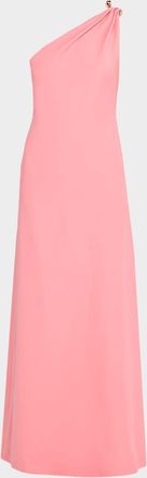Monique Lhuillier Plumeria One-Shoulder Draped Wool Gown
