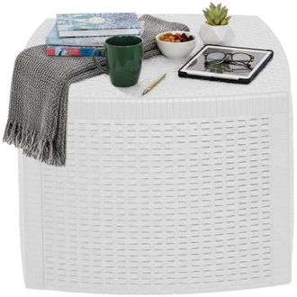 Dmora Dmora - Tavolino da esterno 0, Tavolino contenitore, Tavolo basso effetto rattan, 100% Made in Italy, Cm 53x53h40, Bianco