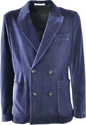 Paolo Pecora Double-Breasted Velvet Jacket - Heren - Blazers - Blauw - M - Jassen