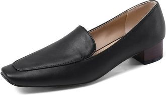 Generic Womens Low Block Heel Retro Dress Shoes Square Toe PU Leather Loafers Slip on Office Shoes,Black,7.5 UK
