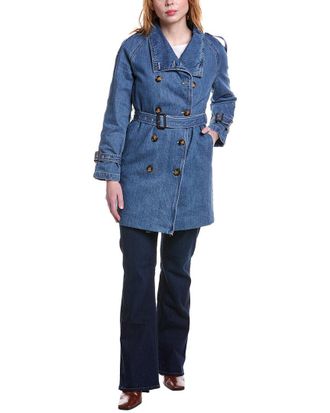 NVLT Nvlt Shawl Collar Double-Breasted Denim Belted Trench Coat