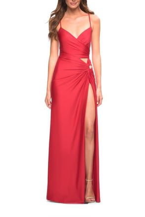 La Femme Prom Dress with Cut Outs at Hip and High Slit in Red at Nordstrom, Size 00
