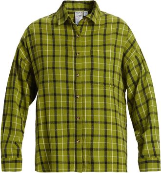 Roxy Langarmshirt ROXY Chloe Kim, Damen, Gr. S, gr&uuml;n (iguana platz plaid), Obermaterial: 100% Walkfrottier;, Shirts Langarmshirt