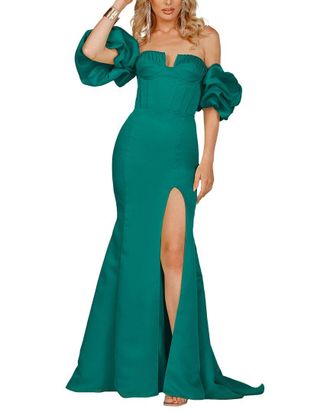 Terani Couture Strapless Solid Maxi Dress