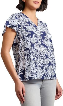 Jones New York Palm Print Flutter Sleeve Top in Pacific Navy Multi at Nordstrom, Size X-Small P