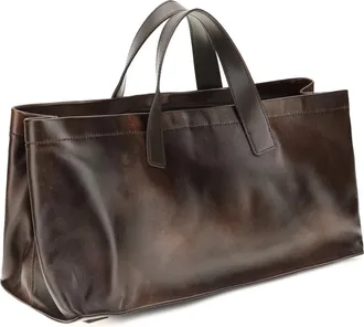 Staud Womens Port Tote Handbag Espresso Distressed Lamb Ovis Aries Handbags Hand Bags