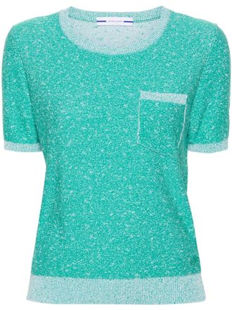 Jacob Cohen logo-embroidered bouclé T-shirt - women - Cotton/Viscose/Polyamide - M - Green