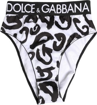 Dolce & Gabbana Womens Black White Graphic Logo High Brief Underwear And Elastane Polyester Clothing