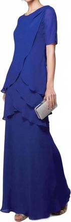Alyce Paris Chiffon Scoop Neck Gown In Cobalt