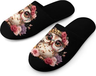 Generic Owl Floral Mens Slippers Warm Non-Slip Houes Shose Spa Slipper for Home Bedroom