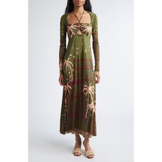 Johanna Ortiz Eternal Tropical Print Long Sleeve Jersey Dress in Green at Nordstrom, Size 10