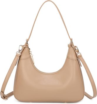 Generic Womens Brown Shoulder Bag, Hobo Handbag with Adjustable Strap, Small Everyday Purse for Work, Casual & Evening Use (Beige)