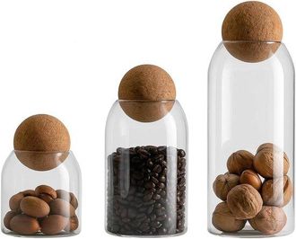 OEM Tarros De Vidrio Para Almacenamiento - Tapa De Madera De Bamb&uacute; - 3 Piezas - Tapa Herm&eacute;tica - Transparentes - Tarros De Almacenamiento
