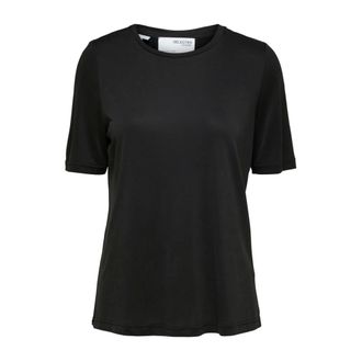 Selected Tops, Dames, Zwart, XS, Polyester, Ontspannen pasvorm zwarte T-shirt