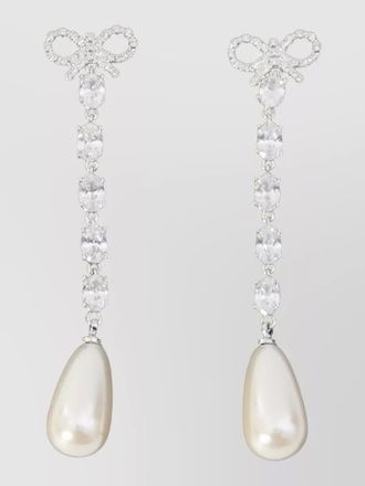 Self Portrait bow crystal pearl drop earrings