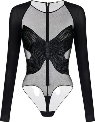 Elisabetta Franchi Body met geborduurde kristallen en lange mouwen - Zwart