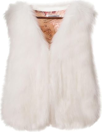 Generic Womens Faux Fur Gilet Sleeveless Fake Fur Jacket Winter Warm Fluffy Body Warmers Shaggy Comfortable Open Front Solid Colour Fleece Vest White S