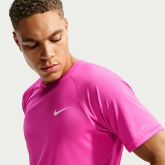 Nike Mens Swim Hydroguard Essential Dri-FIT UV Short Sleeve Top in White | NESSA586-100