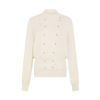 Paco Rabanne Blusa de crep&eacute; con botones joya inspirados en perlas - Blouses & Shirts - Mujer - Blanco - S