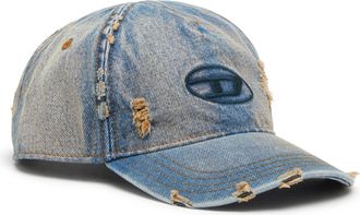 Diesel Denim cap with frayed details and embroidered logo - Caps - Man - Blue