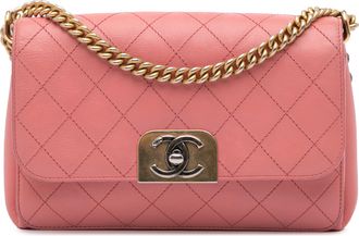 Chanel Pre-owned Womens Quilted Lambskin Crossbody - Coral Leather - One Size