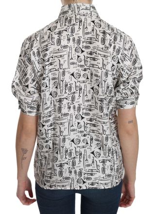 Dolce & Gabbana Womens Musical Instrument Print Silk Blouse White