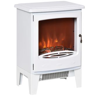 HOMCOM Freestanding Electric Fireplace Stove Heater W/ LED Flame Effect White | TJ Hughes