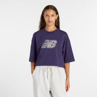 New Balance Donna Lace NB T-Shirt in Viola, Cotone, Taglia XL