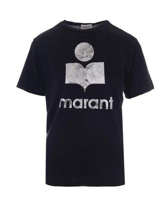 Isabel Marant Short-Sleeved Round Neck T-Shirt with Metallic Logo Detail