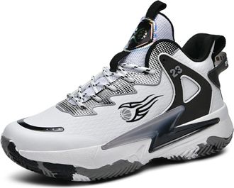 Generic Unisex High Top Basketball Shoes with Anti Slip Grip Comfortable Outdoor Training Sports Boots for Couples Walking Shoes(White,8.5 UK)