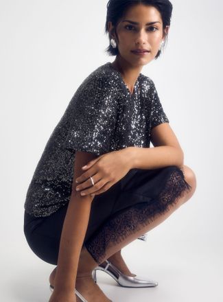 Contemporaine Womens Removable shoulders sequined T-shirt