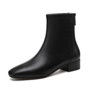 Generic Womens PU Leather Ankle Boots Square Toe Low Block Heels Slip On Zip Up Soft Lining Cushioned Insole Lightweight Durable Non-Slip Outsole,Black,3.5 UK