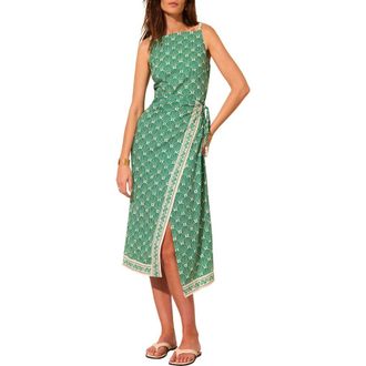 Mint Velvet Linen Blend Square Neck Midi Dress in Green at Nordstrom, Size 14