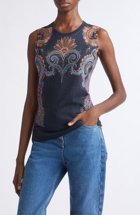 Etro Printed Knit Tank in Print On Blue Base at Nordstrom, Size 44