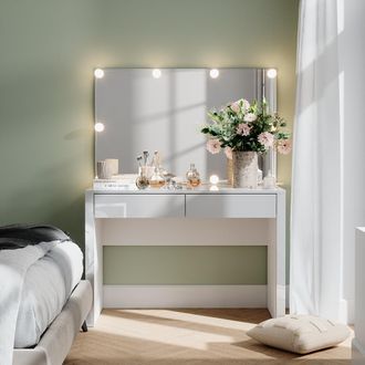 Vicco Tocador Annabelle, Blanco Alto Brillo/blanco, 110 Cm Con Espejo Y L&aacute;mparas