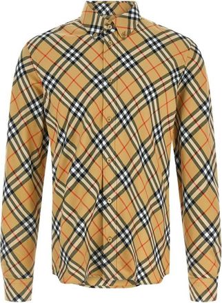 Burberry Mens Sand Relaxed Fit Check Cotton Flannel Shirt, Size Medium