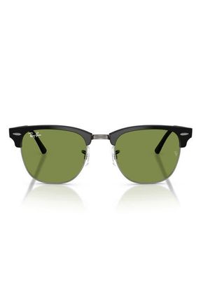Ray-Ban Clubmaster 55mm Square Sunglasses in Matte Black On Black /Green at Nordstrom